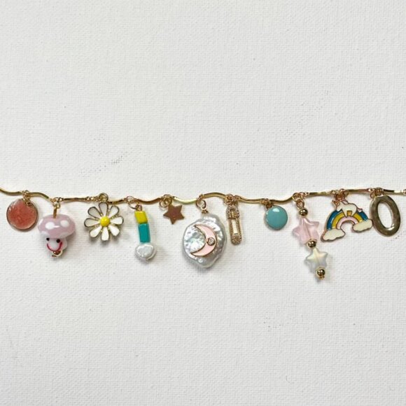 new! charm necklace beaded stars moon rainbow mushrooms freshwater pearl spring - Picture 5 of 5